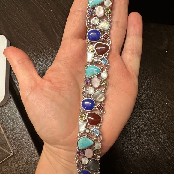 Multi gemstone and stamped Thailand sterling silver bracelet! - Picture 10 of 11